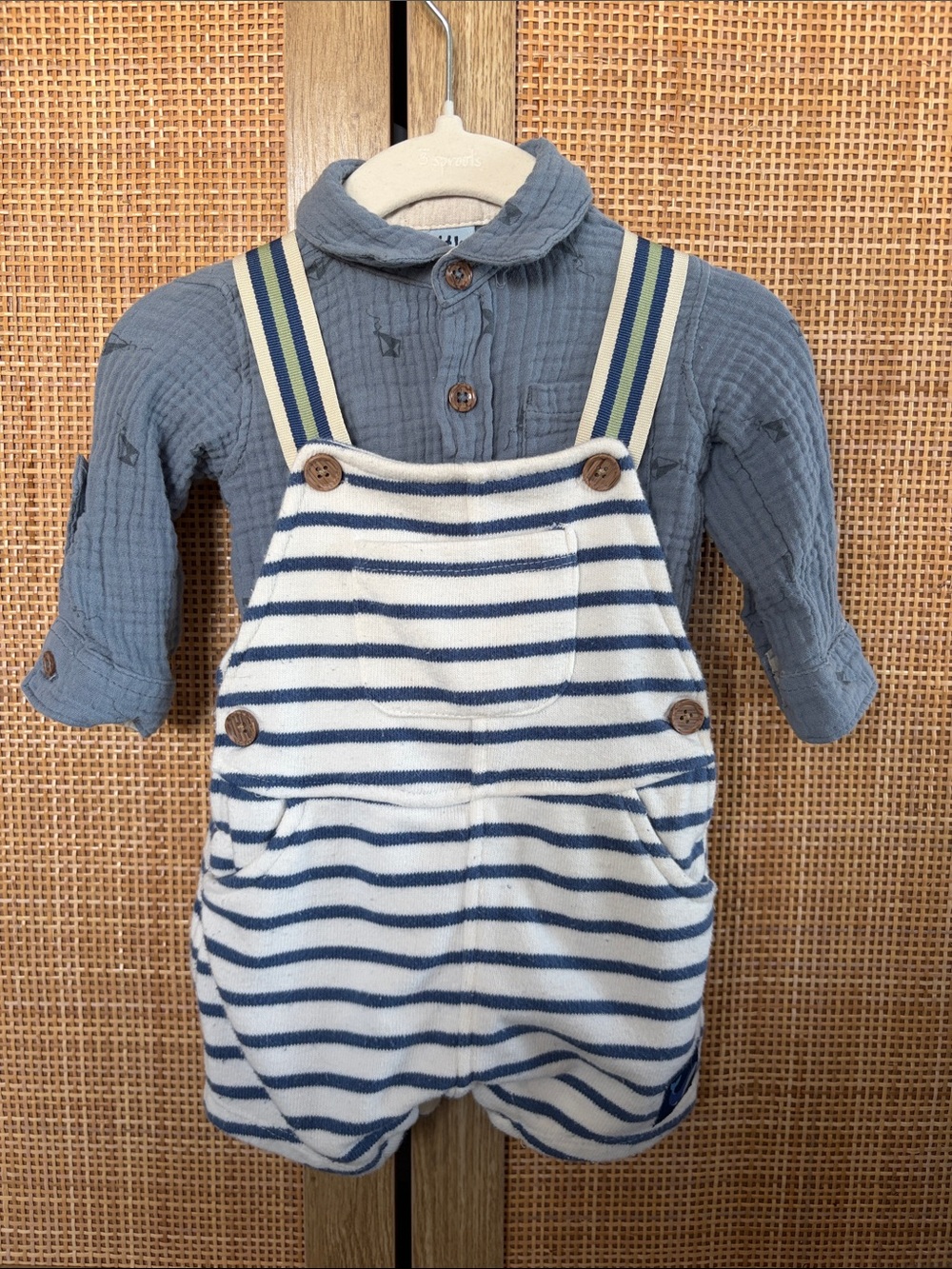Little Lad Suspender Romper 2 piece 3-6mo Cotton